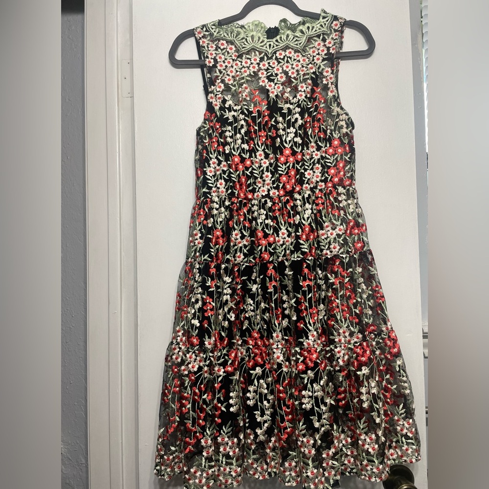 HD in Paris Ladies Dress Black Flowery Embroidered Overlay Dress Size 8 Stunning